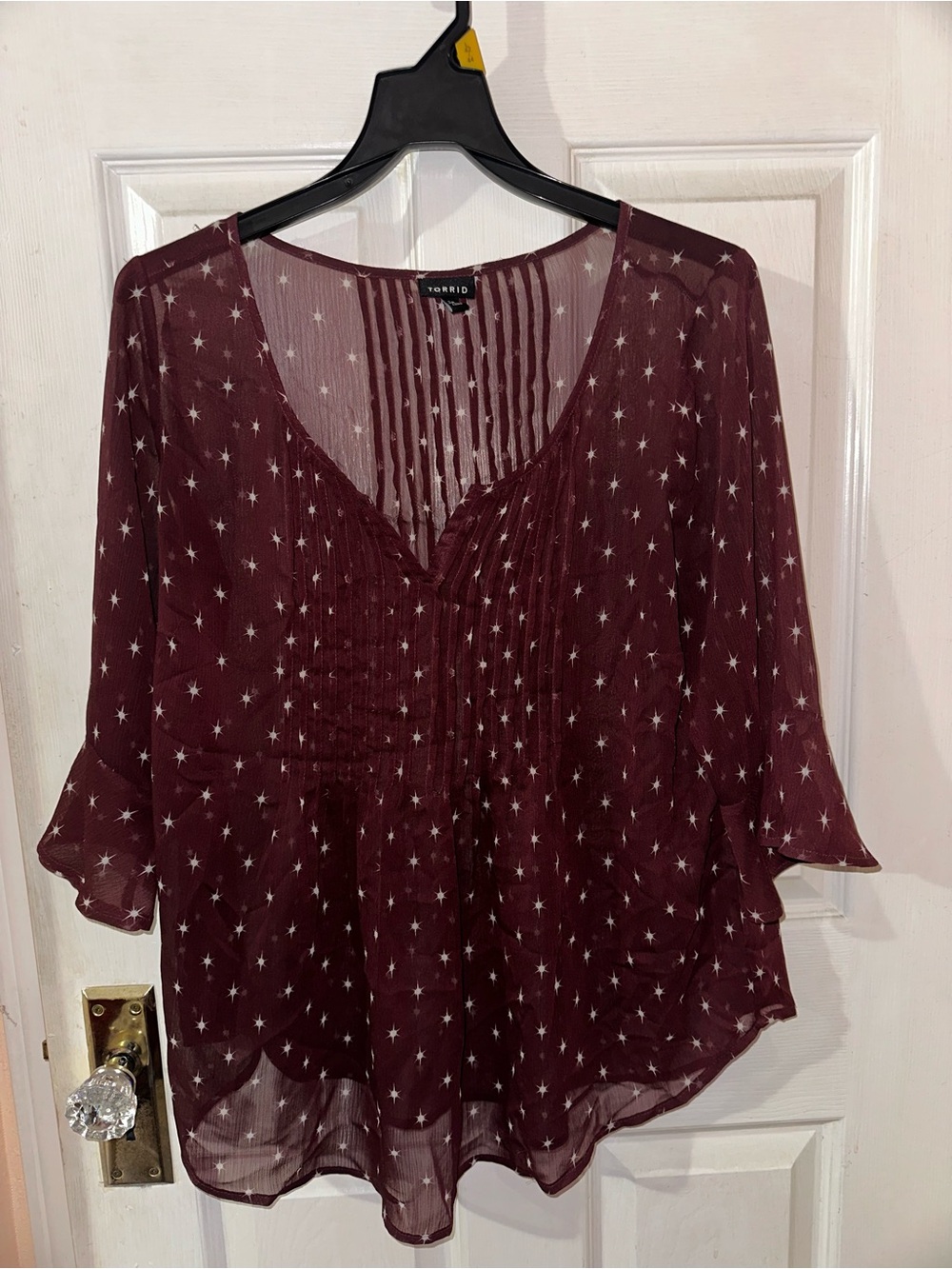 Torrid Burgundy Star-Print Sheer Tunic Blouse